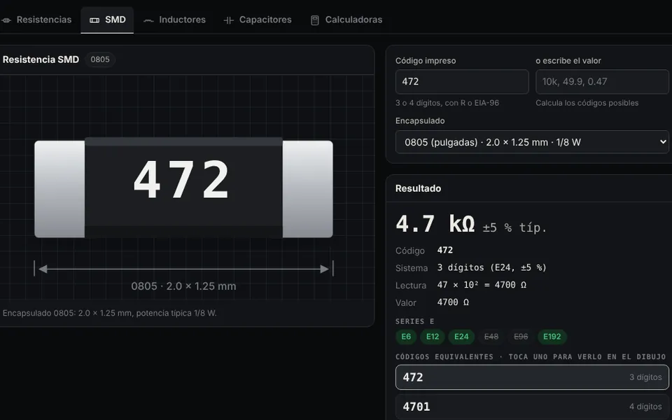 Códigos SMD: 472 = 4.7 kΩ